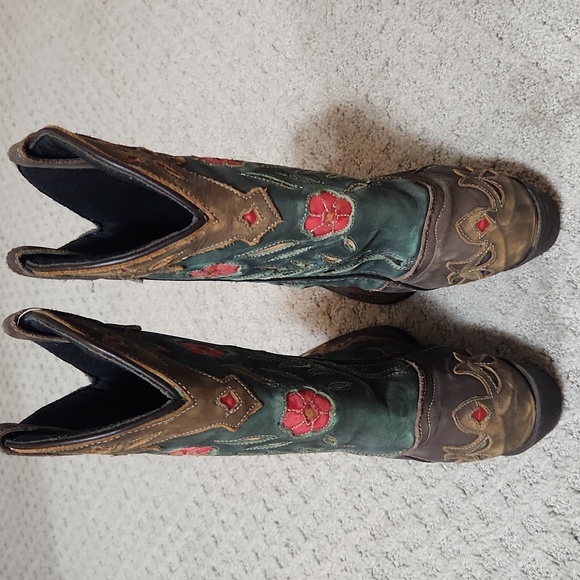Laredo Miss Kate Brown & Teal Leather Floral Western Cowboy Boots Size 8 - Picture 8 of 16